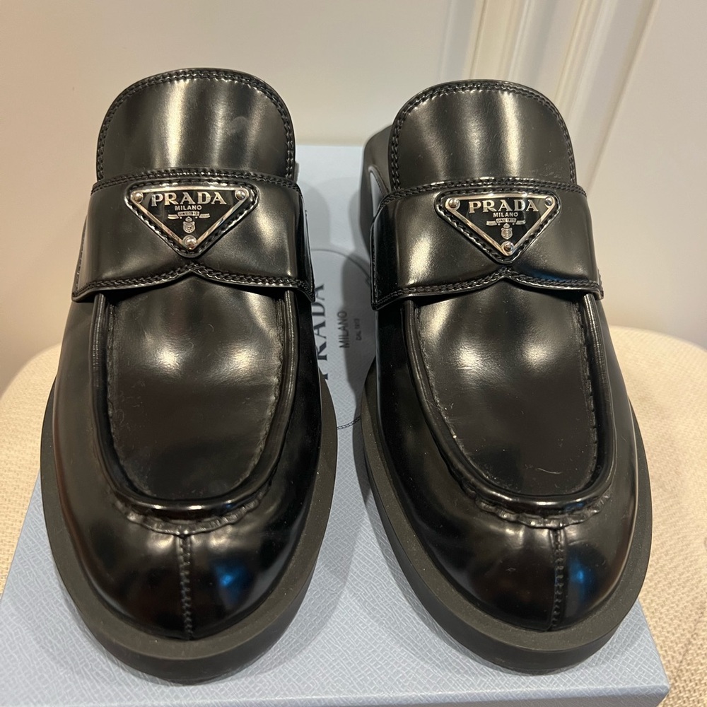 Prada woman’s  Shiny Black Slip-On Loafers